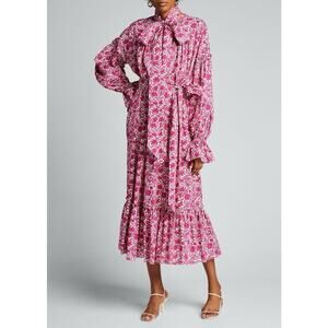 The Vampire's Wife Floral Print Long Sleeve Midi Dress In Pink Pattern One Size